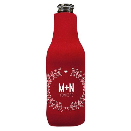 Laurel Wreath with Heart and Initials Bottle Huggers