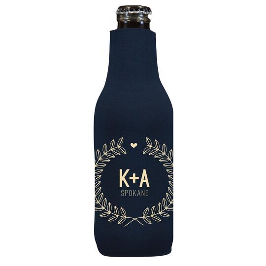 Laurel Wreath with Heart and Initials Bottle Huggers