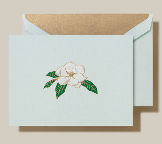 Magnolia Blossom Boxed Note Cards - Hand Engraved