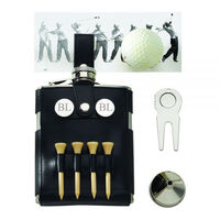 Black Leather Golf Flask with Golf Tools