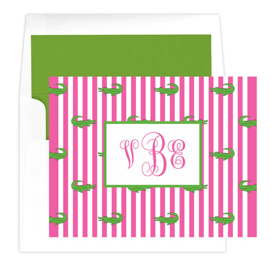 Alligator Pink Striped Folded Note Cards