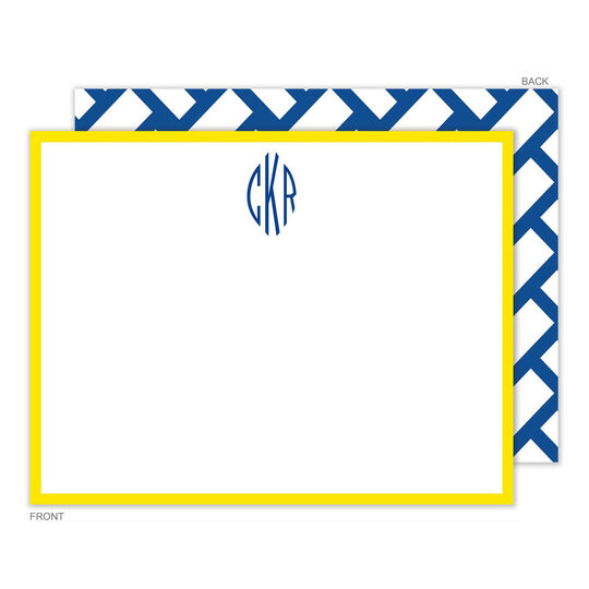 Navy Basketweave Back Monogram Flat Note Cards