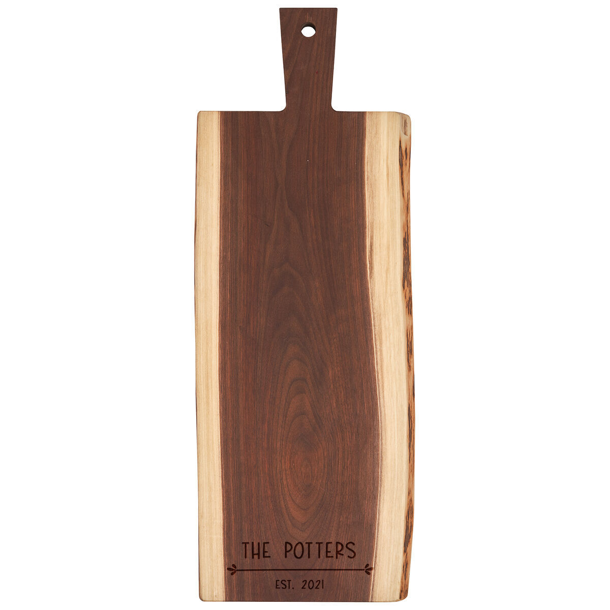 Premium handmade walnut charcuterie board with factory hand-carved handle