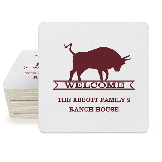 Ranch Welcome Banner Square Coasters