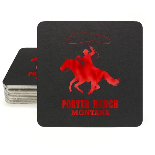 Lasso Cowboy Square Coasters