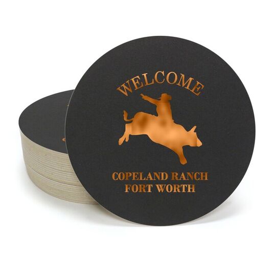 Bull Rider Silhouette Round Coasters
