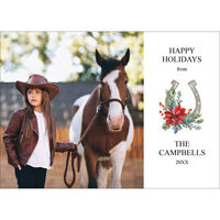 Winter Floral Horseshoe Flat Photo Holiday Cards