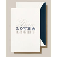 Engraved Peace Love Light Boxed Folded Holiday Cards