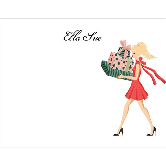 Blonde Girl with Holiday Gifts Flat Note Cards