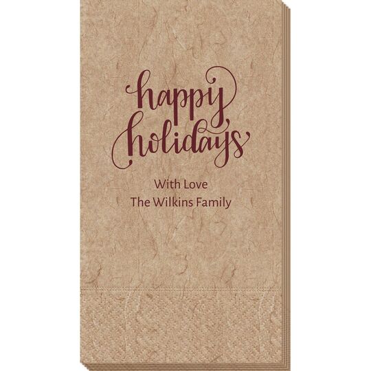 Hand Lettered Happy Holidays Bali Guest Towels