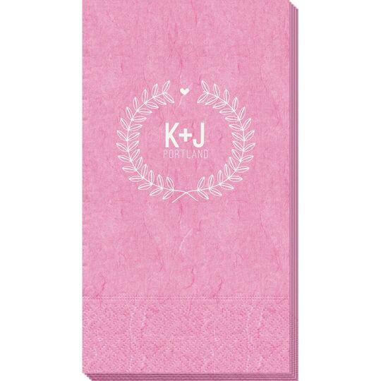 Laurel Wreath with Heart and Initials Bali Guest Towels