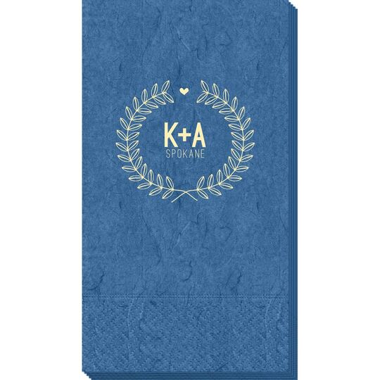 Laurel Wreath with Heart and Initials Bali Guest Towels