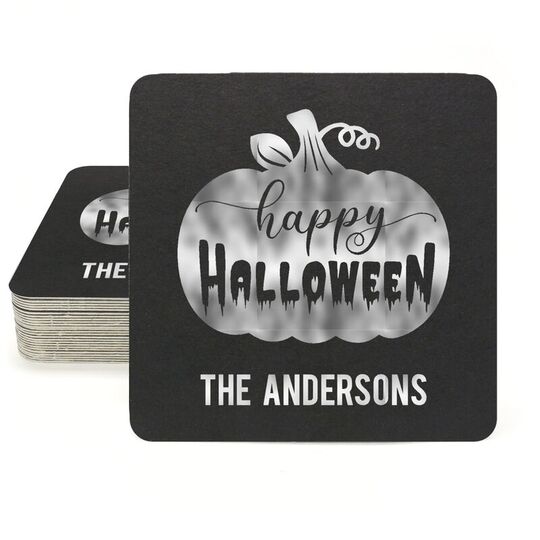 Happy Halloween Pumpkin Square Coasters