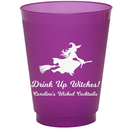 Witch On a Broom Silhouette Colored Shatterproof Cups