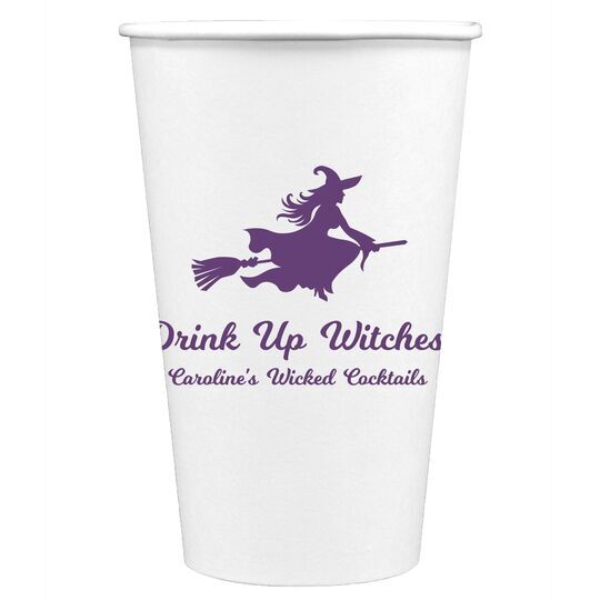 Witch On a Broom Silhouette Paper Coffee Cups