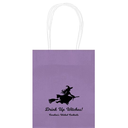 Witch On a Broom Silhouette Mini Twisted Handled Bags