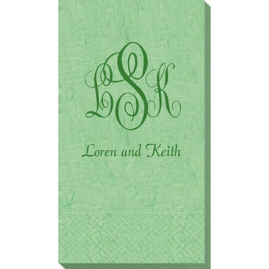 Script Monogram with Small Initials plus Text Bali Guest Towels