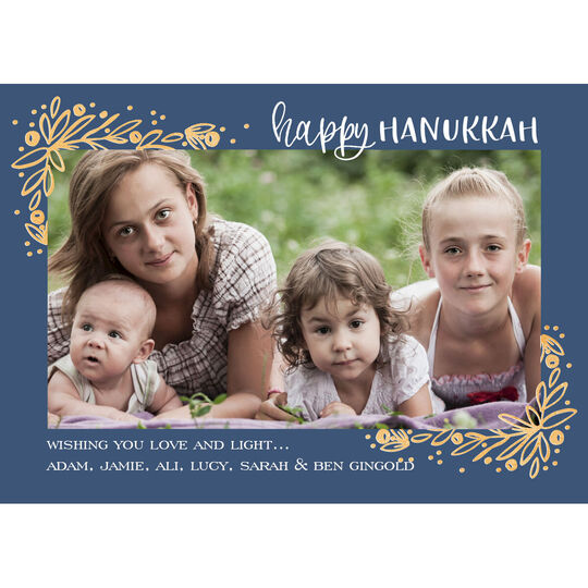 Golden Vines Corner Frame Hanukkah Flat Photo Cards