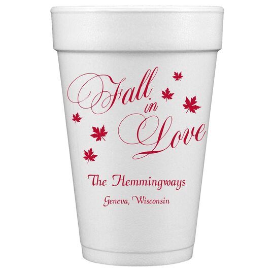 Fall in Love, Promotional Party Foam Cups, Fall in Love Wedding, Fall Wedding, Floral Wedding, Leaves, 2024 Styrofoam Cups (377)