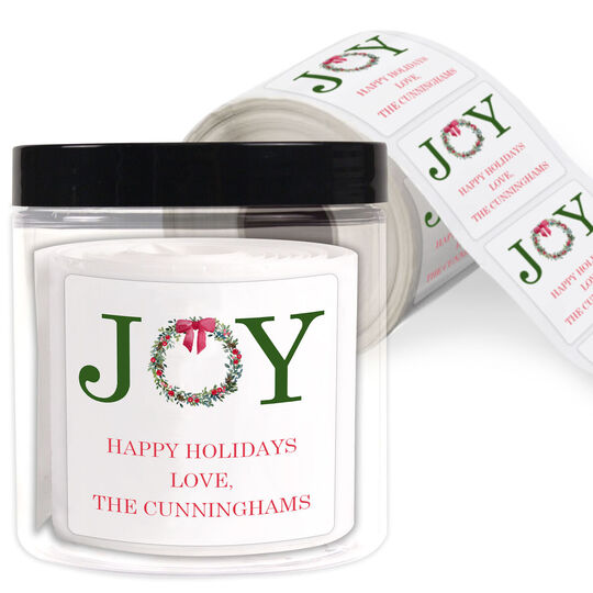 Holiday Joy Square Gift Stickers in a Jar