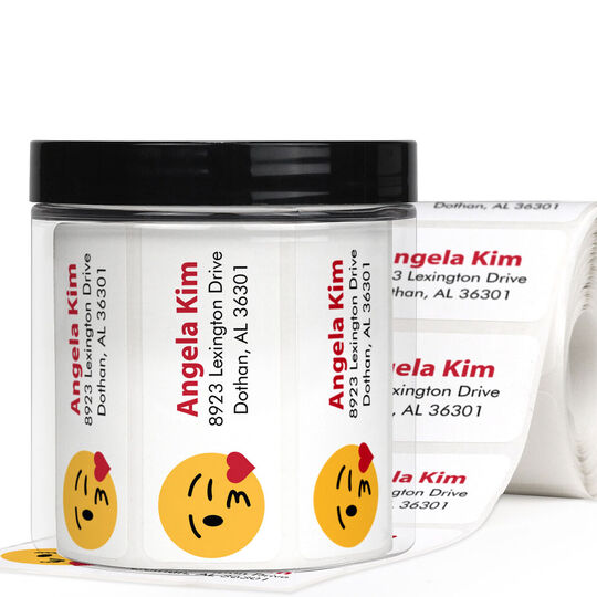 Kisses Emoji Return Address Labels in a Jar