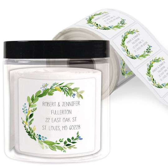 Arched Green Swag Square Address Labels in a Jar