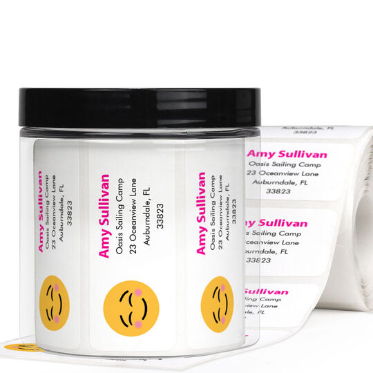 Blushing Emoji Return Address Labels in a Jar