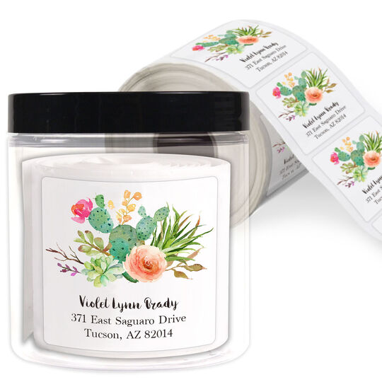 Desert Blooms Square Address Labels in a Jar