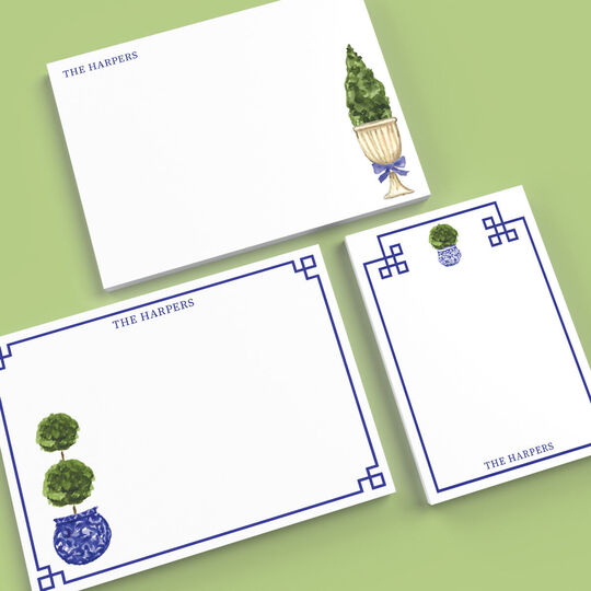 Blue Topiary Flat Note Card Collection