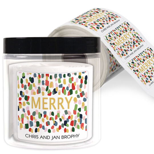 Colorful Specks Square Gift Stickers in a Jar