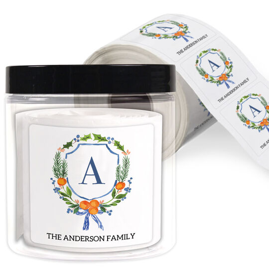 Holiday Citrus Wreath Square Gift Stickers in a Jar