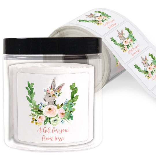 Bunny Spring Spray Square Stickers in a Jar