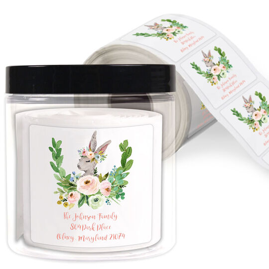 Bunny Spring Spray Square Address Labels in a Jar