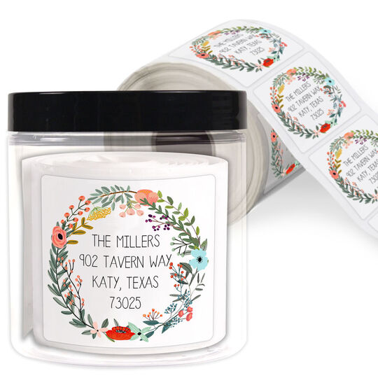 Vine Wreath Square Address Labels in a Jar