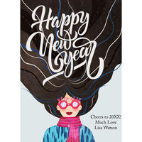 Happy New Year Girl Flat Holiday Cards