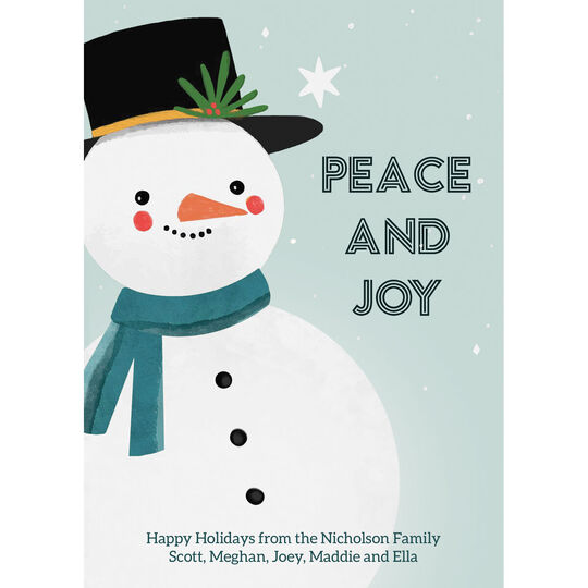 Peace and Joy Snowman Flat Holiday Cards