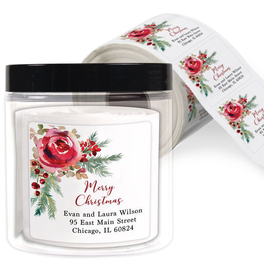 Corner Rose Holiday Square Address Labels in a Jar