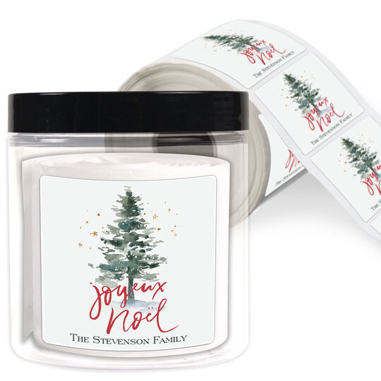 Joyeux Noel Square Gift Stickers in a Jar