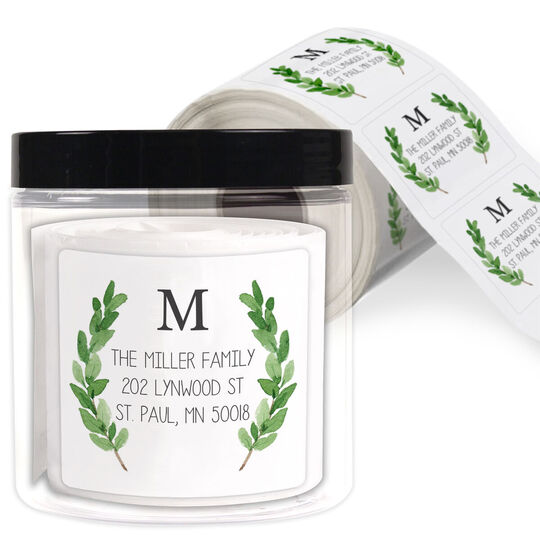 Two Sprigs Initial Square Address Labels in a Jar