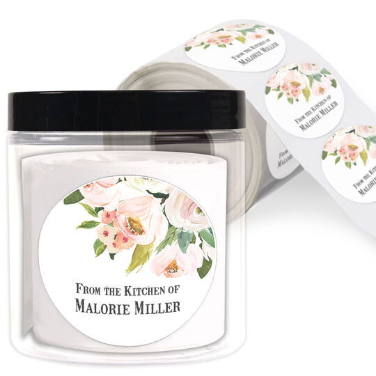 Pink Corner Roses Kitchen Round Stickers in a Jar