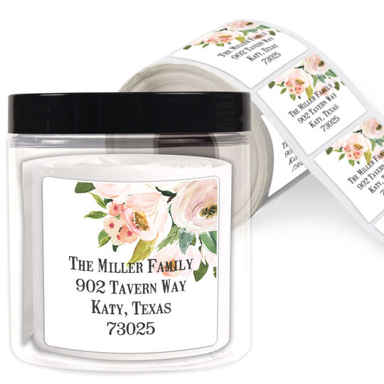 Pink Corner Roses Square Address Labels in a Jar