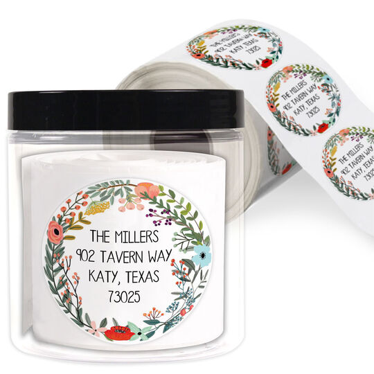 Vine Wreath Round Address Labels in a Jar