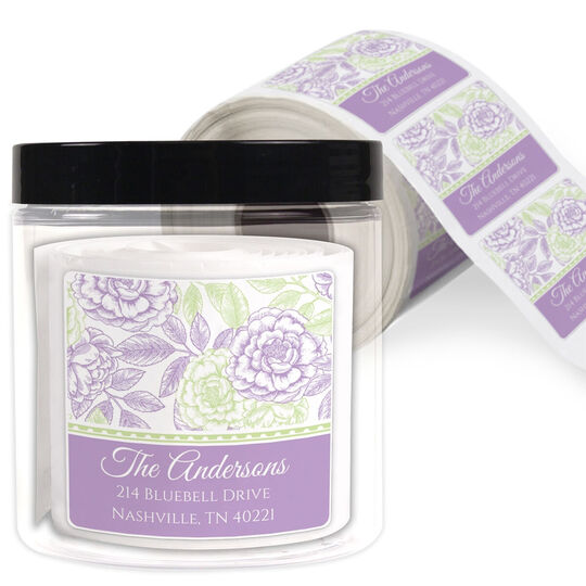 Garden Rose Square Address Labels in a Jar