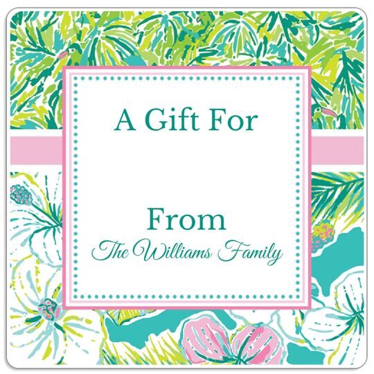 Hidden Birds and Hibiscus Square Gift Stickers in a Jar