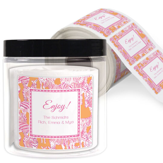 Orange Zebra Square Gift Stickers in a Jar