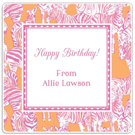 Orange Zebra Square Gift Stickers in a Jar