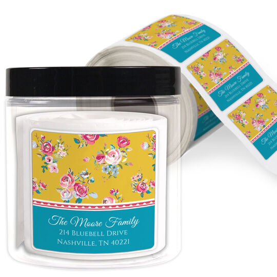 Tea Roses Square Address Labels in a Jar