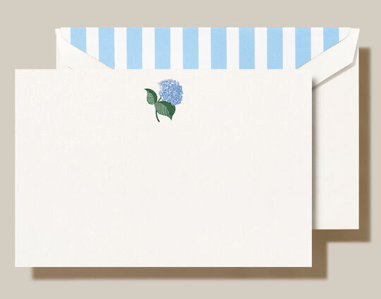 Blue Hydrangea Boxed Flat Note Cards - Hand Engraved