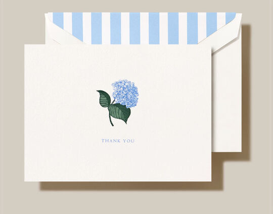 Blue Hydrangea Boxed Thank You Folded Note Cards - Hand Engraved