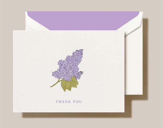 Lilac Boxed Thank You Folded Note Cards - Hand Engraved